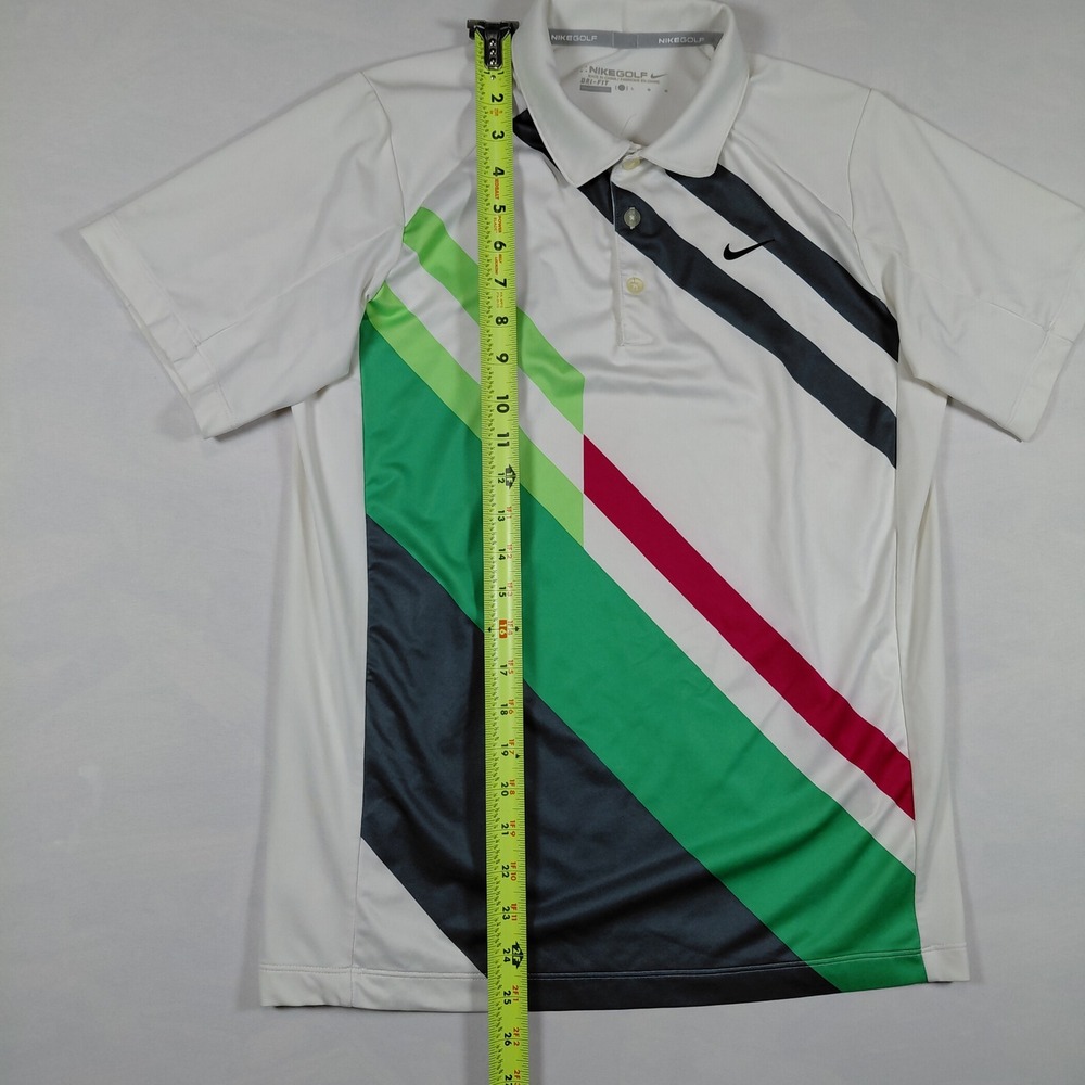 Nike Golf Kids Large Dri-Fit Polo Shirt White Green Black Stripes Short Sleeve - Picture 11 of 14